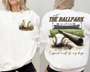 At The Ballpark, baseball and bat - White