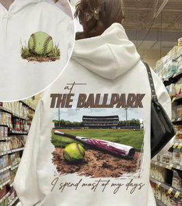 At The Ballpark - Softball and bat - White